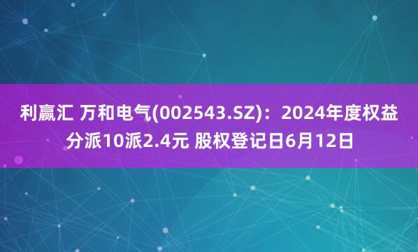 利赢汇 万和电气(002543.SZ)：2024年度权益分派10派2.4元 股权登记日6月12日