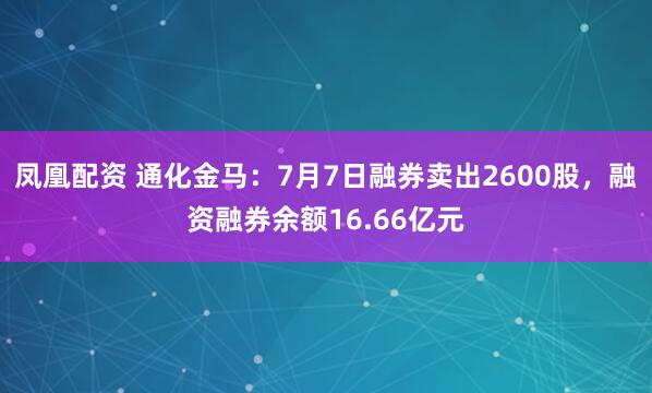 凤凰配资 通化金马：7月7日融券卖出2600股，融资融券余额16.66亿元