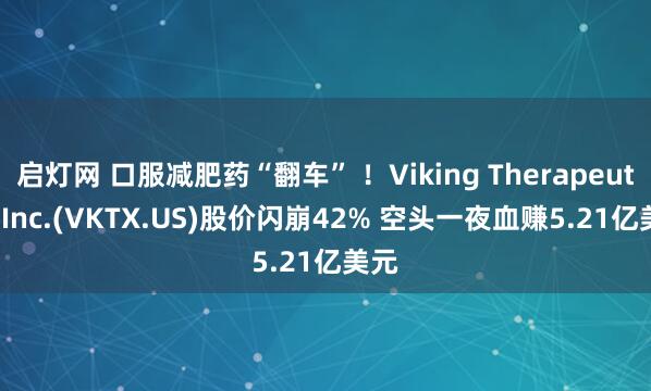 启灯网 口服减肥药“翻车” ！Viking Therapeutics Inc.(VKTX.US)股价闪崩42% 空头一夜血赚5.21亿美元